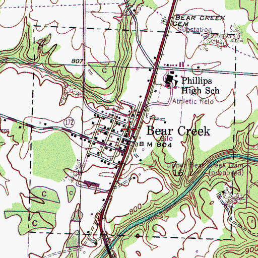 Topographic Map of Bear Creek Post Office, AL