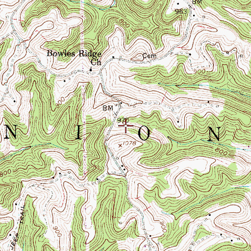 Topographic Map of Bowles Spring, WV