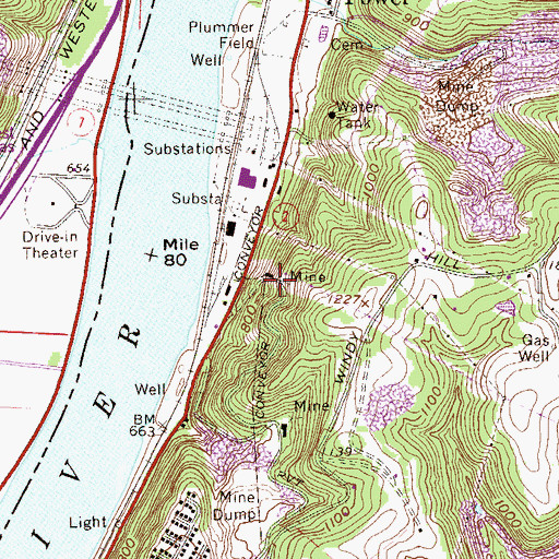 Topographic Map of Windsor Mine, WV