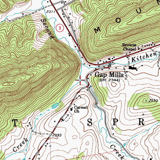 Topographic Map of Big Branch, WV