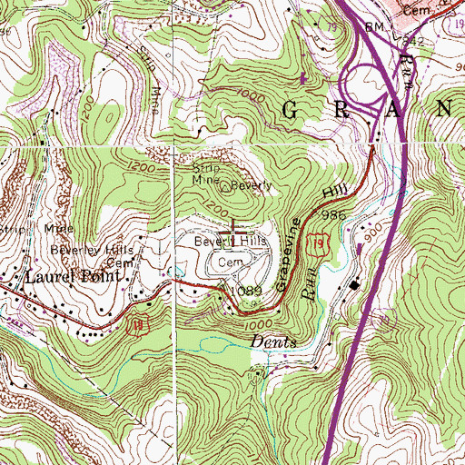 Topographic Map of Beverly Hill Memorial Park Spring, WV