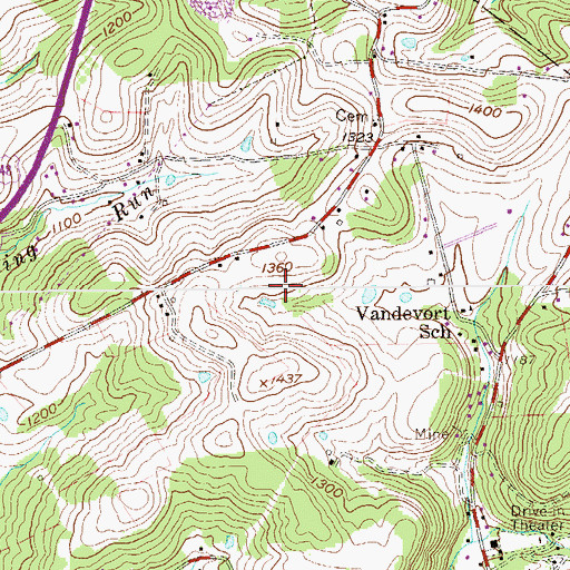 Topographic Map of Highland Dairy Farm Spring, WV