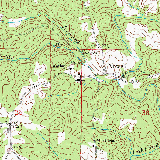 Topographic Map of Newell Post Office, AL