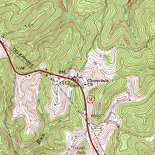 Topographic Map of Cloverdale, WV