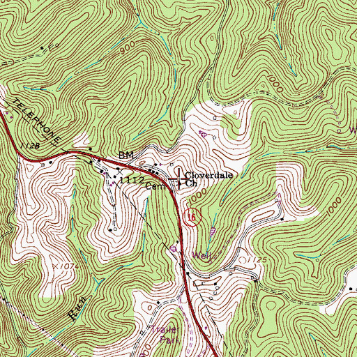 Topographic Map of Cloverdale Cemetery, WV