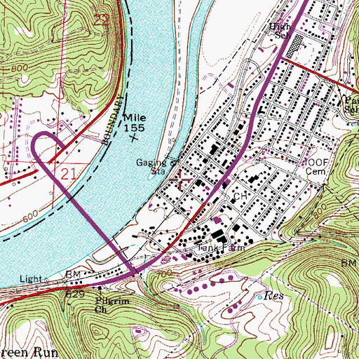 Topographic Map of Pleasants County Public Library, WV