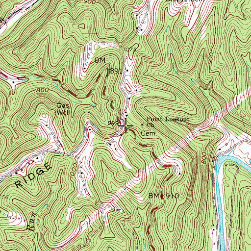 Topographic Map of Point Lookout, WV