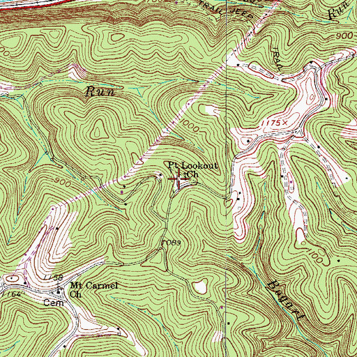 Topographic Map of Point Lookout Cemetery, WV
