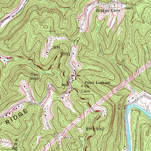 Topographic Map of Point Lookout School (historical), WV