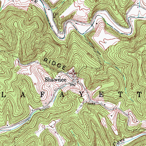 Topographic Map of Shawnee Cemetery, WV