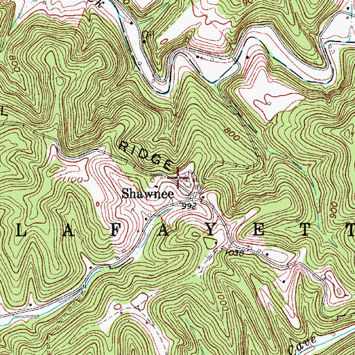 Topographic Map of Shawnee United Methodist Church, WV