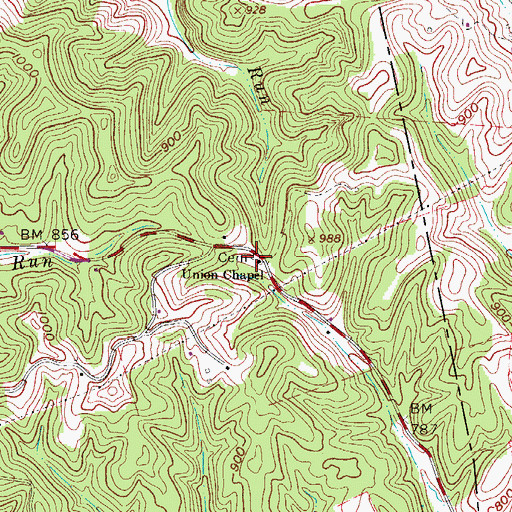 Topographic Map of Union Chapel Cemetery, WV