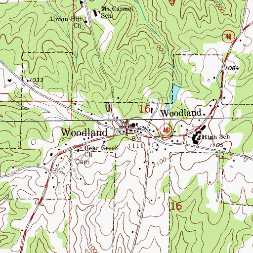 Topographic Map of Woodland Post Office, AL