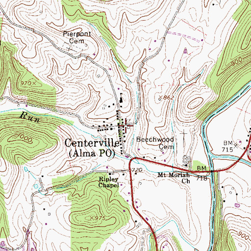 Topographic Map of Alma Post Office, WV