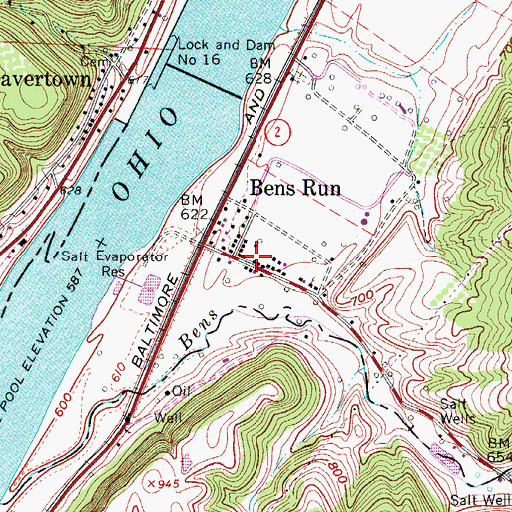 Topographic Map of Bens Run Post Office, WV