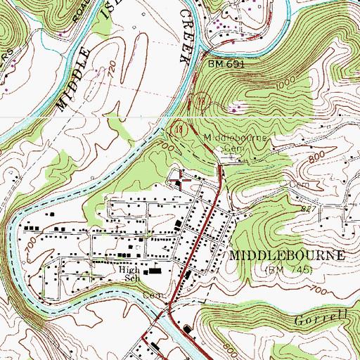 Topographic Map of Ellsworth Middle School (historical), WV