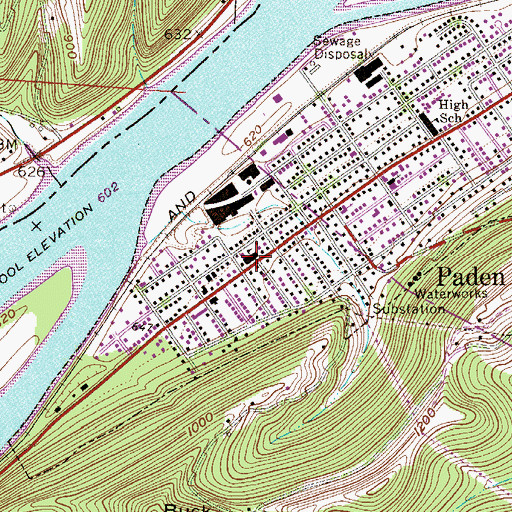 Topographic Map of Paden City Middle School (historical), WV