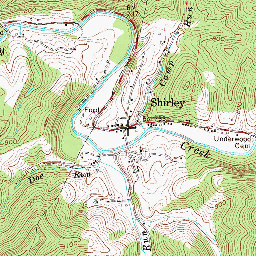 Topographic Map of Shirley Post Office, WV