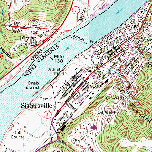 Topographic Map of Sistersville High School (historical), WV