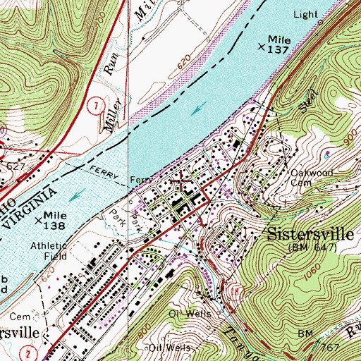 Topographic Map of Sistersville Historic District, WV