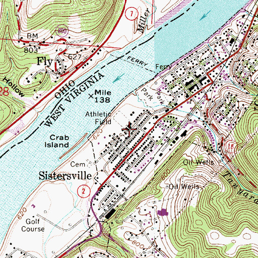 Topographic Map of Sistersville Junior High School (historical), WV