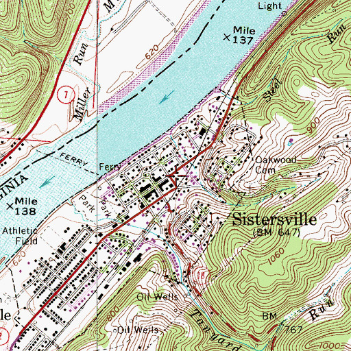 Topographic Map of Sistersville Post Office, WV