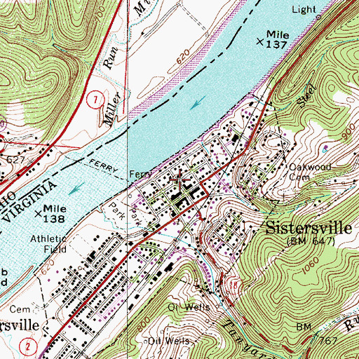 Topographic Map of Sistersville Public Library, WV