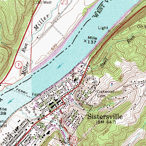 Topographic Map of Sistersville Waterworks, WV