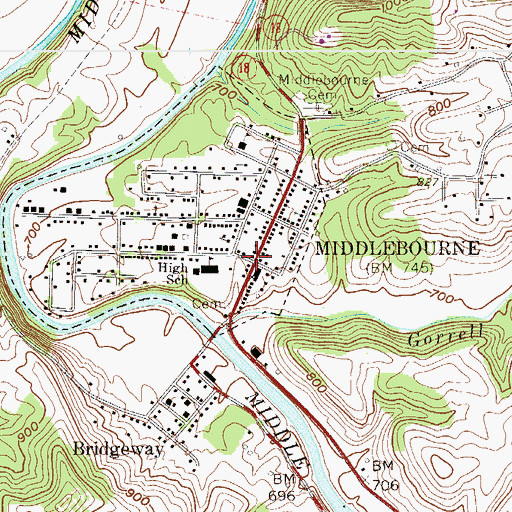Topographic Map of Tyler County Courthouse, WV