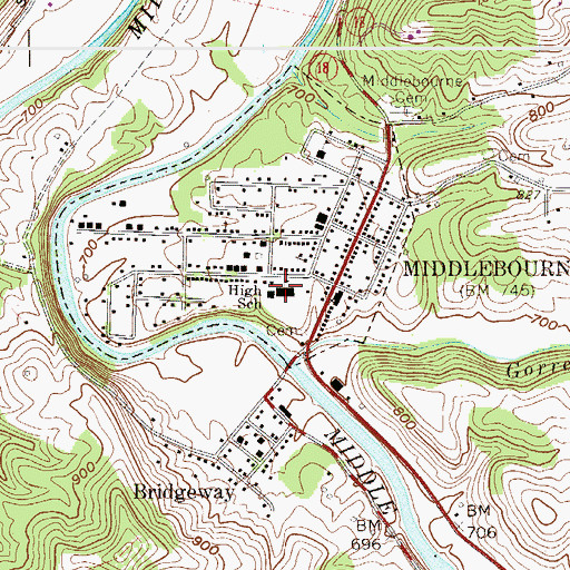 Topographic Map of Tyler County High School (historical), WV