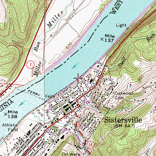 Topographic Map of Wharrys Run, WV