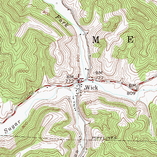 Topographic Map of Wick Post Office, WV