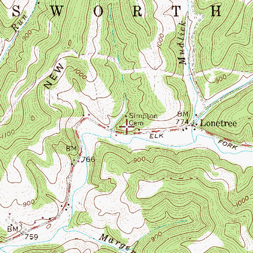 Topographic Map of Simpson Church (historical), WV