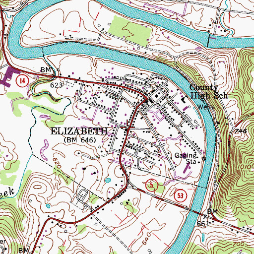Topographic Map of Elizabeth Grade School (historical), WV