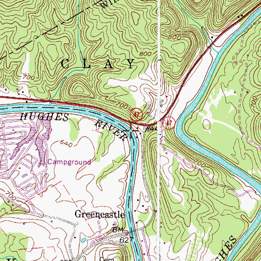 Topographic Map of Pecks Ford, WV