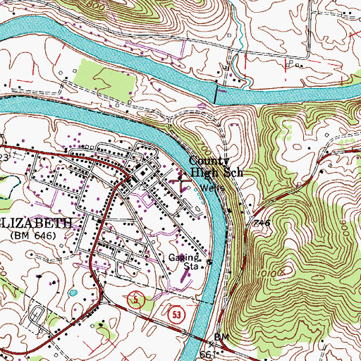 Topographic Map of Wirt County High School, WV