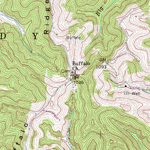 Topographic Map of Buffalo Cemetery, WV