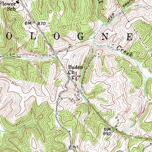 Topographic Map of Baden Cemetery, WV