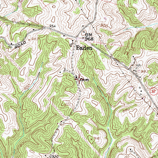 Topographic Map of Baden Cemetery, WV