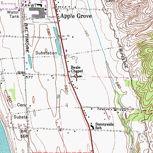 Topographic Map of Beale Chapel Cemetery, WV