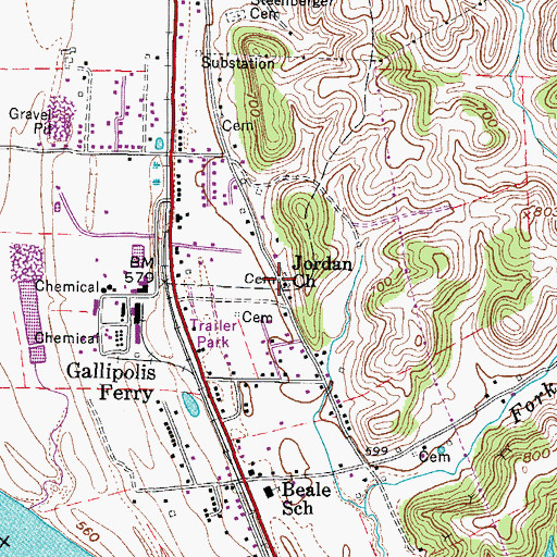 Topographic Map of Jordan Cemetery, WV