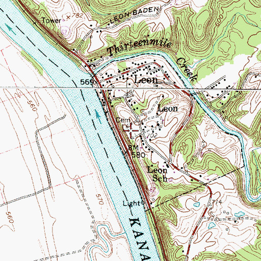 Topographic Map of Leon Cemetery, WV