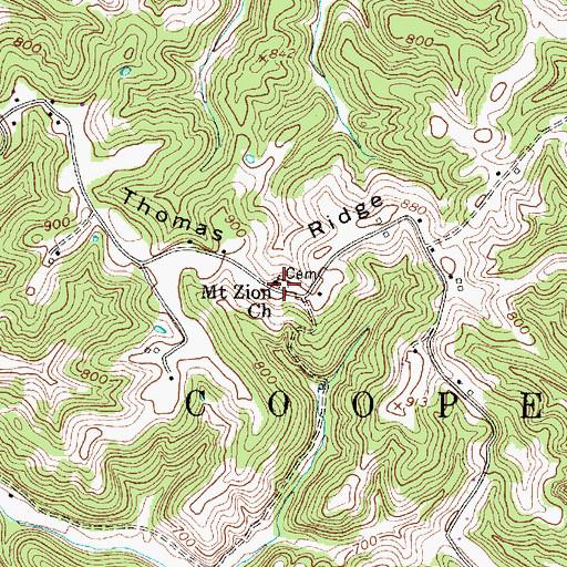 Topographic Map of Mount Zion Cemetery, WV