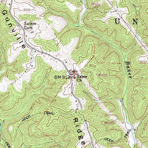 Topographic Map of Taber Cemetery, WV