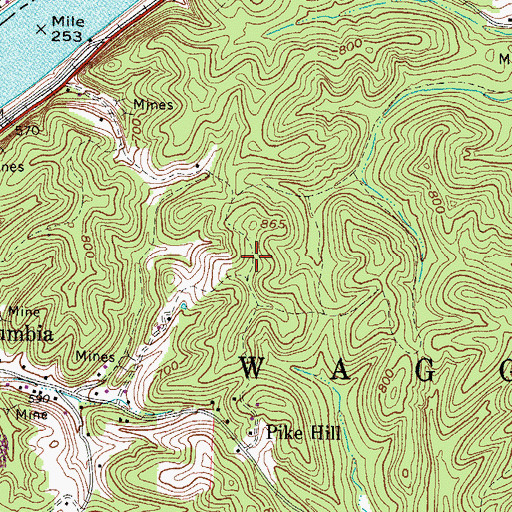Topographic Map of West Columbia Hill Cemetery, WV