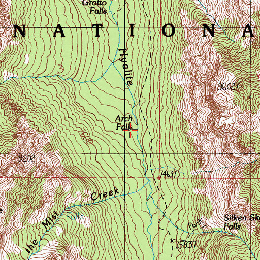 Topographic Map of Arch Falls Natural Bridge, MT