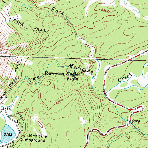 Topographic Map of Running Eagle Falls Natural Bridge, MT