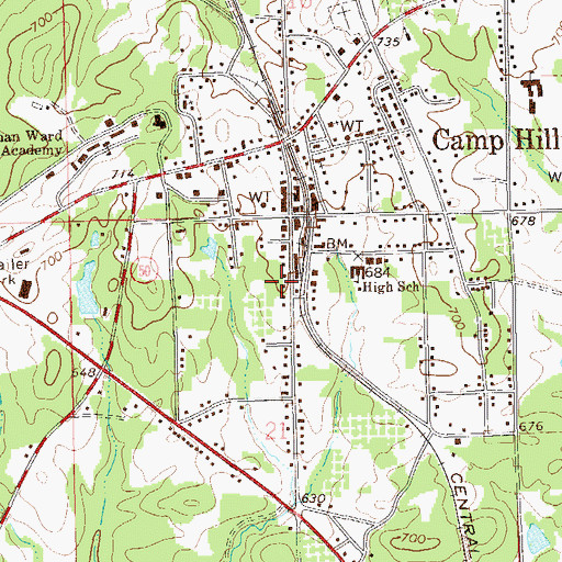 Topographic Map of Camp Hill Post Office, AL