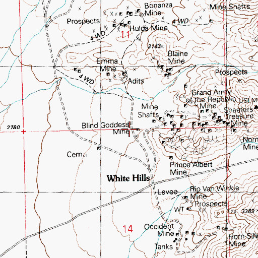 Topographic Map of Blind Goddess Mine, AZ