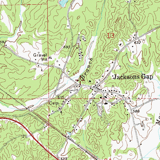 Topographic Map of Jacksons Gap Post Office, AL